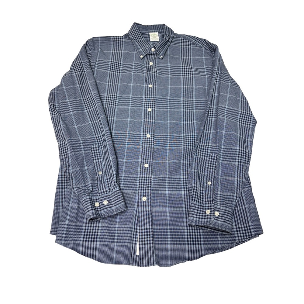 Brooks Brothers Milano Mens XL‎ Blue Glen Plaid Button Down Shirt Italian Fabric